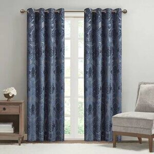Amelia NAVY Jacquard Paisley Total Blackout Curtain Panel 50” X 84” single